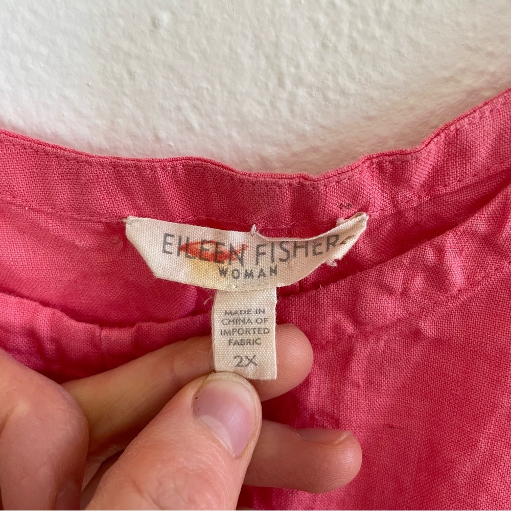 Eileen Fisher Handkerchief Long Cinchable Linen Dress Sleeveless coral pink 2X - Picture 3 of 10